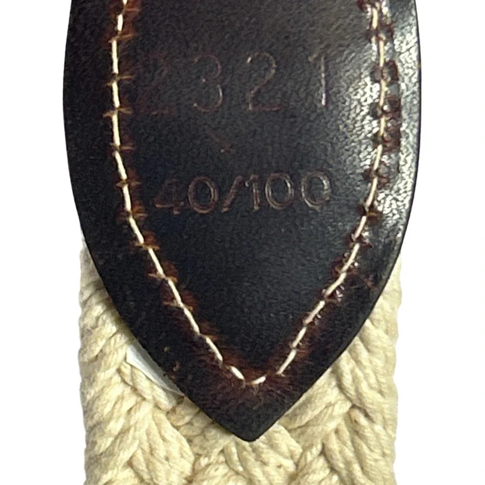 VTG Dockers Woven Rope Belt Cream Brown‎ Leather Brass Buckle USA Made 37